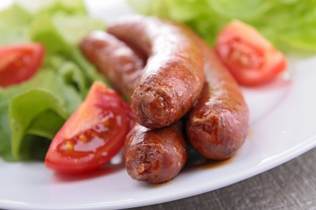 grilled sausage and saladの写真素材