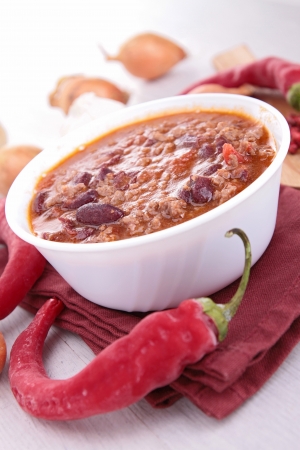 bowl of chili con carneの写真素材