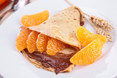 crepe with chocolate and clementineの写真素材