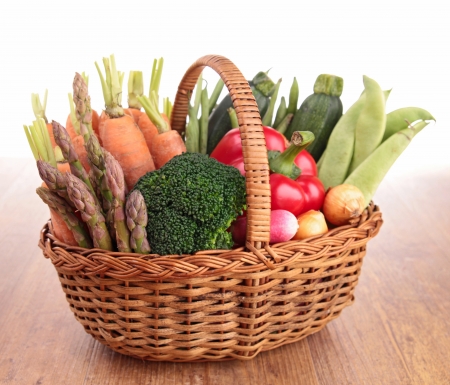 vegetables in wicker basketの写真素材