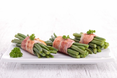 green bean wrapped in baconの写真素材