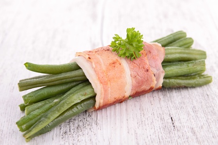 green bean wrapped in baconの写真素材