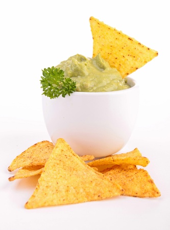 guacamole and tortilla chipの写真素材