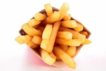 french fries in paper bagの写真素材