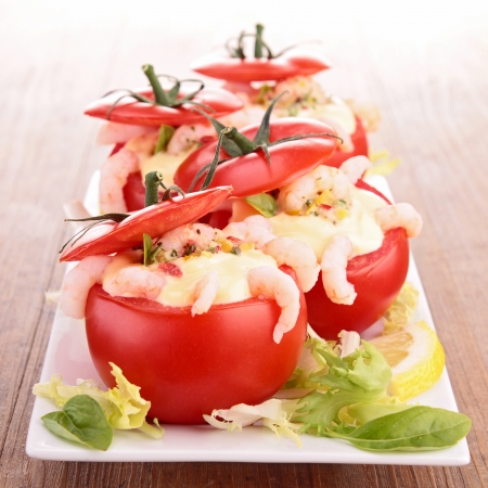 tomato appetizer with shrimpの写真素材