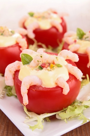 tomato appetizer with shrimpの写真素材