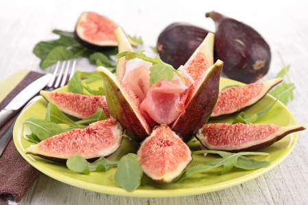 appetizer, fig salad with proscuitto hamの写真素材