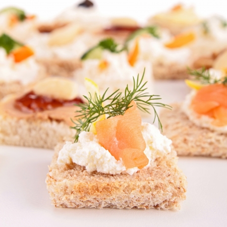 assortment of canapes, toastの写真素材