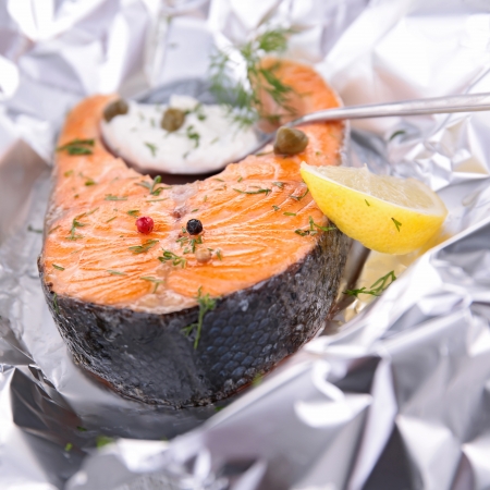 grilled steak salmonの写真素材