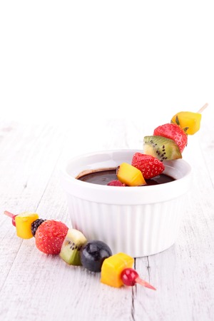 chocolate and fruits skewersの写真素材