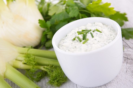 cheese cream dip isolated on white の写真素材