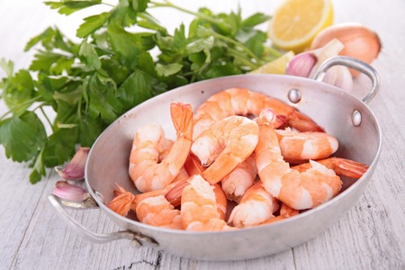 casserole with shrimps and ingredientsの写真素材