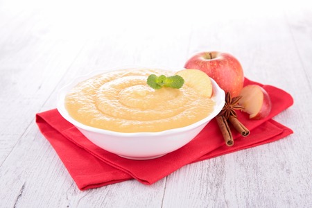 bowl of apple sauceの写真素材