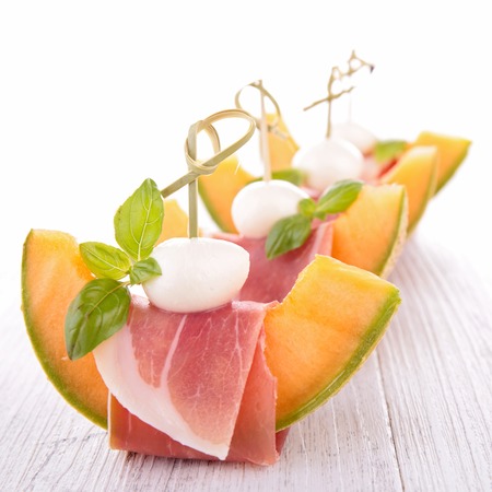 melon, prosciutto and mozzarellaの写真素材