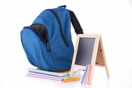 backpack with school suppliesの写真素材