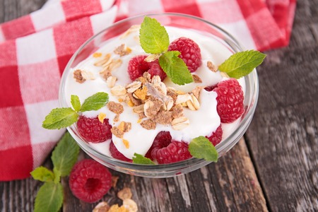 yogurt with berry and muesliの写真素材
