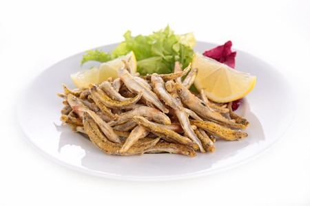 fried fish and saladの写真素材