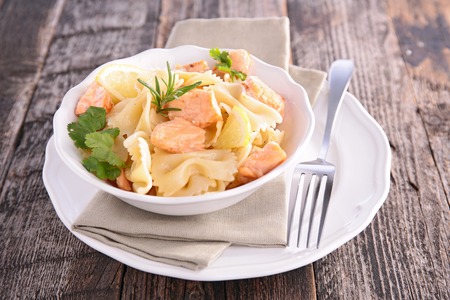 pasta and salmonの写真素材