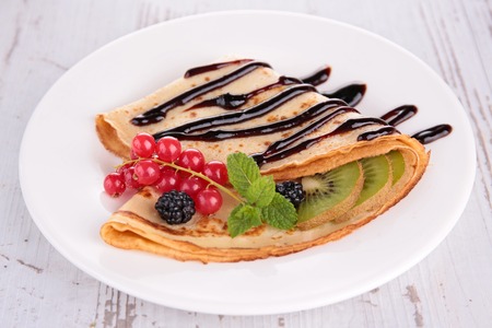 crepe with fruit and chocolateの写真素材