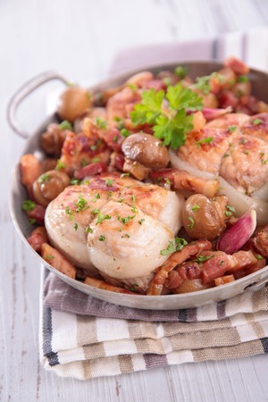 meat cooked with mushroomの写真素材