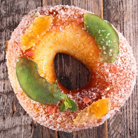 delicious cake on wood backgroundの写真素材