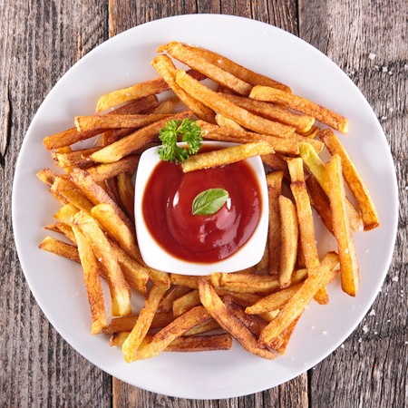 french fries and ketchupの写真素材
