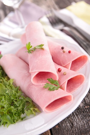 ham rolled and saladの写真素材