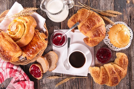 coffee cup,croissant and milk