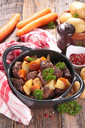beef stew with wine sauce and vegetablesの写真素材