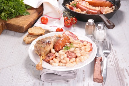 plate of cassoulet, with meats and white beansの写真素材