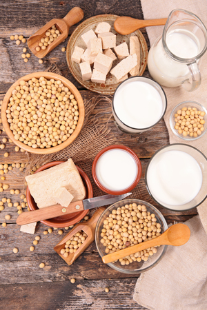 soy product; milk,yogurt,sauce,tofuの写真素材