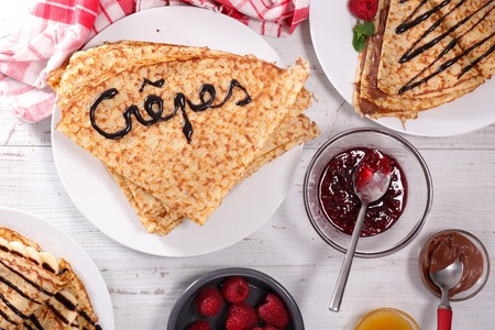 crepe with jam and chocolateの写真素材