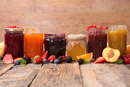 assorted berry fruit jamの写真素材