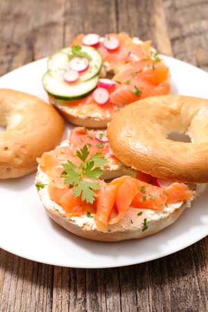 bagel with smoked salmon and creamの写真素材