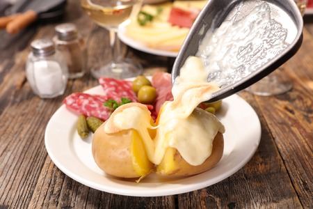 raclette cheese meltedの写真素材