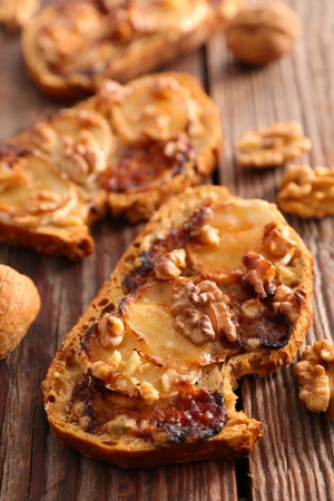 bread with cheese,walnut and honeyの写真素材