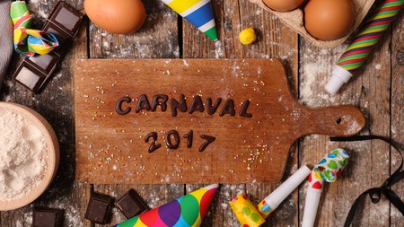 carnival text in chocolate with ingredientsの写真素材