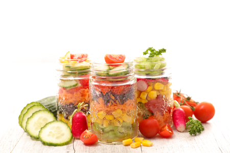 vegetable salad in jarの写真素材