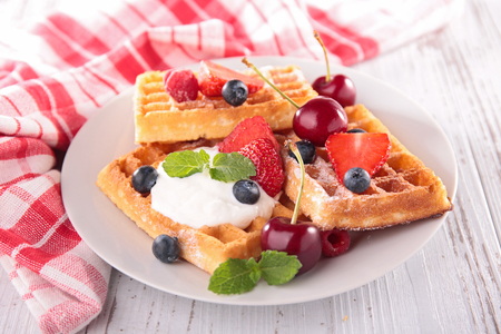 waffle with fruitsの写真素材