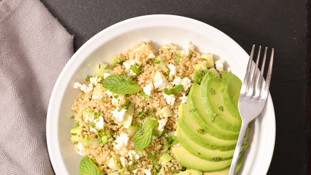 quinoa salad with feta and avocadoの写真素材