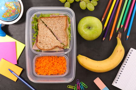 sandwich and fruit, lunch timeの写真素材