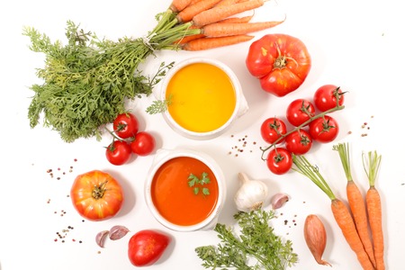 bowl of soup and ingredientsの写真素材