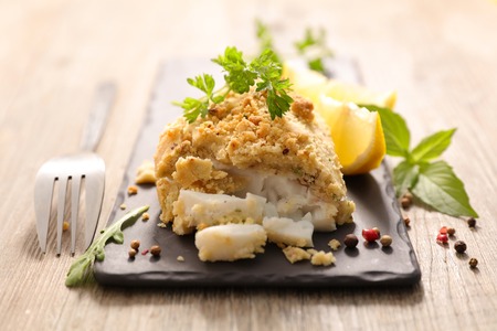 fish with hazelnut breadedの写真素材