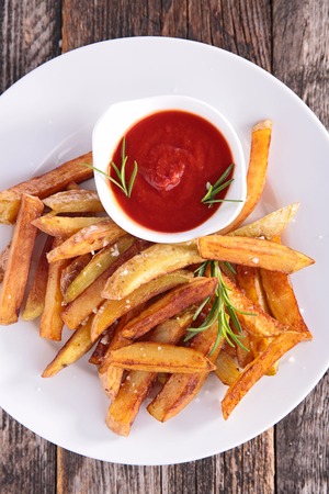 french fries and ketchupの写真素材