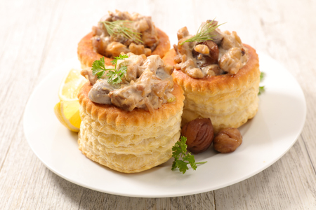 puff pastry with cream,chicken and mushroomの写真素材