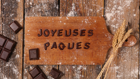 happy easter with chocolate lettersの写真素材