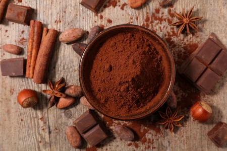 cocoa powder with cocoa bean and spices