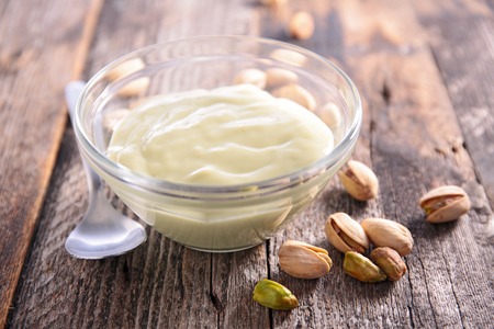 bowl of pistachio creamの写真素材
