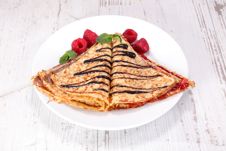 crepe with chocolate and berryの写真素材