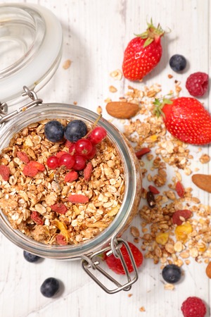 homemade granola and berry fruitの写真素材